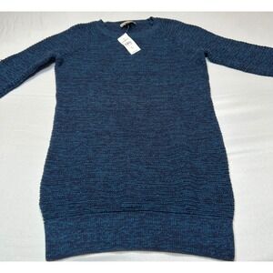 Loft Womens Space Dye Knit Crewneck Sweater Navy Teal Blue Raglan Sleeve Small